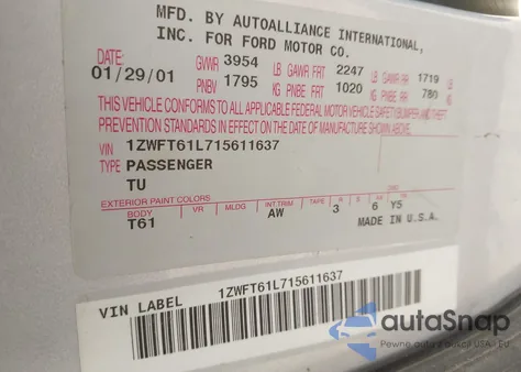 2001 Mercury Cougar V6/V6 S z USA, uszkodzony, nr VIN 1ZWFT61L715611637